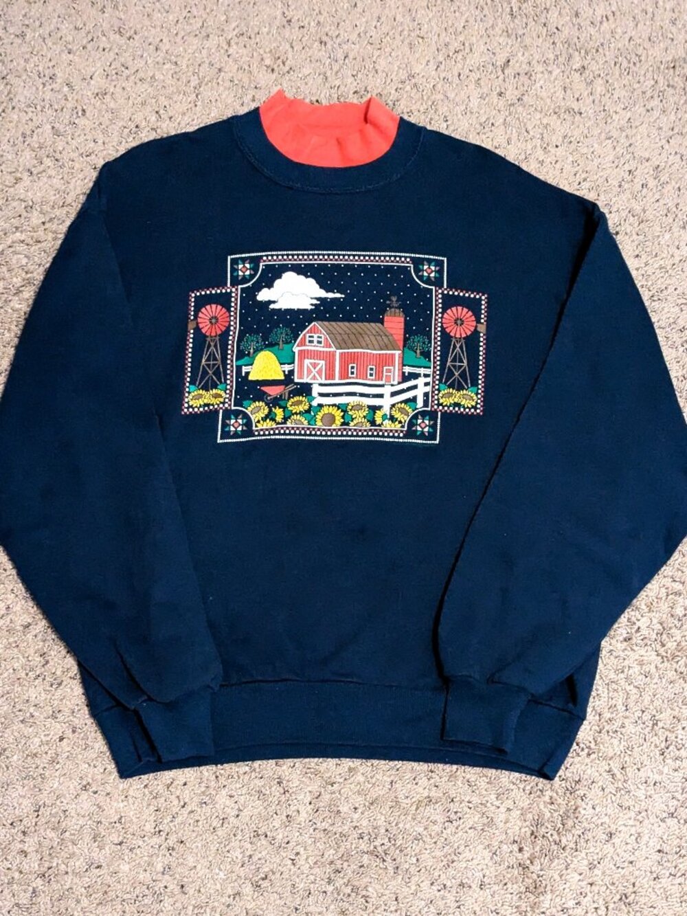 90s Vintage Barn & Farm Granny Sweatshirt Navy Blue Large